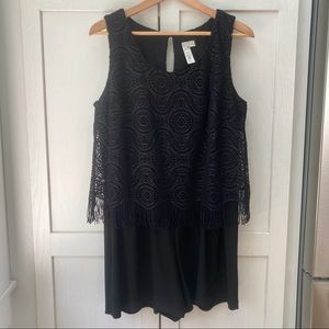 Emma & Michele Black Lace Sleeveless Romper EUC